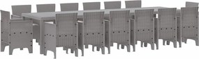 vidaXL Kert étkező szett 15 pcs Világosszürke Polt rattan