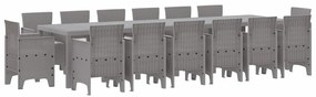 vidaXL Kert étkező szett 15 pcs Világosszürke Polt rattan