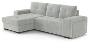 PALERMO ággyá alakítható kanapé tárolóval és puffal, világosszürke, balos kivitel