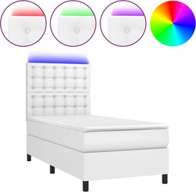 vidaXL fehér műbőr rugós ágy matraccal és LED-del 90x200 cm