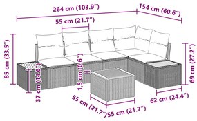 6 Részes Kert Kanapé Szett Kárpitokkal Fekete Poli Rattan Akác