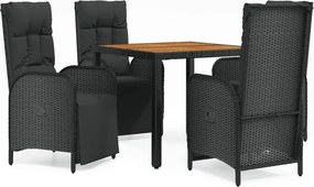 vidaXL 5 részes fekete polyrattan kerti étkezőgarnitúra párnákkal