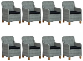 vidaXL 9 részes világosszürke polyrattan kültéri étkezőszett párnákkal