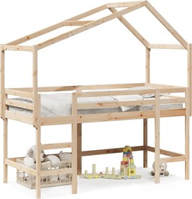 vidaXL tömör fenyőfa galériaágy létrával és tetővel 90 x 200 cm