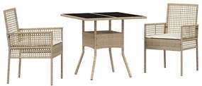 vidaXL Kert étkező szett 3 pcs Bézs polirattan