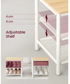 Kabáttartó állvány cipőtárolóval, előszobafal tükörrel és cipőspolcokkal 35x98x180 cm, tölgy színű és fehér