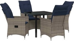 vidaXL Asztal és szék szett párnával 5 pcs Szürke PE Rattan