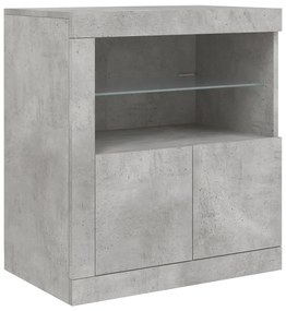 betonszürke tálalószekrény LED-világítással 162 x 37 x 67 cm