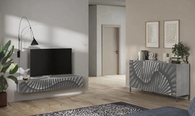 SNAKE háromajtós komód, betonhatású laminált testtel és szürke, díszített mintázatú előlapokkal