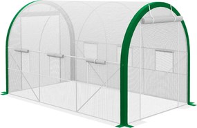 Outsunny Üvegház 3,58 x 2,1 x 2,1 m Alagútuvegház Rolós Ajtóval, Ablakos Növényház Paradicsomhoz Kertbe, Erkélyre, Galvanizált Acél, Fehér | Aosom