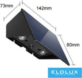 UNIVERSO Solar fali lámpa 5V 1w 60lm 6500k IP65 fekete 170x80x73mm