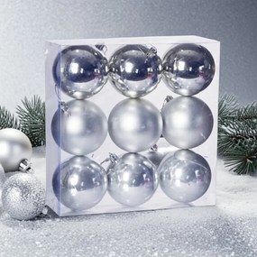 Ezüst műanyag karácsonyi gömb szett 9x8cm
