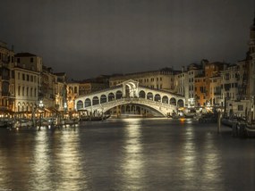 Poszter 40x30cm Nagy csatorna és Rialto híd éjszaka, Assaf Frank