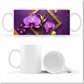 Fényképes bögre Lila orchideák és arany