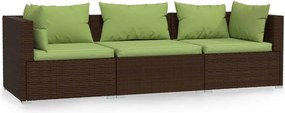 vidaXL 3 személyes barna polyrattan kanapé párnákkal