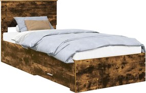 vidaXL Ágykeret fejtámlával fiókkal Füstölt tölgy 90 x 200 cm Faanyag