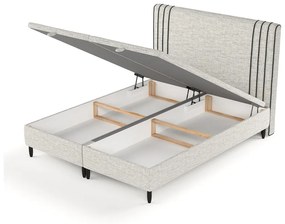 Világosszürke kárpitozott ágyneműtartós franciaágy 160x200 cm Musca – Maison de Rêve