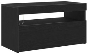 LED-es tévékabinet, fekete tölgy, 75x35x40 cm, összeszerelve, fa