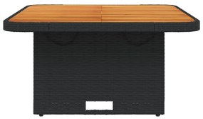 fekete polyrattan és akácfa kerti asztal 80 x 80 x 71 cm