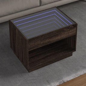 Barna tölgy végtelen hatású LED-es dohányzóasztal 70x50x50 cm