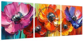 Kép - Öt színes virág (órával) (90x30 cm)