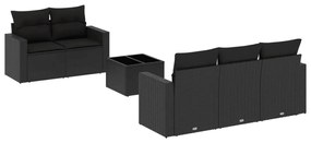 vidaXL 6 részes fekete polyrattan kerti ülőgarnitúra párnákkal