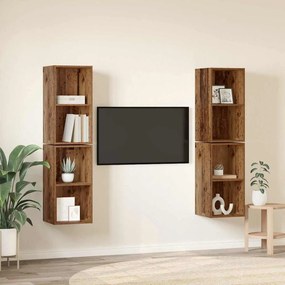 Fali TV Szekrény 4 pcs Régi fa 37 x 37 x 72 cm Faanyag