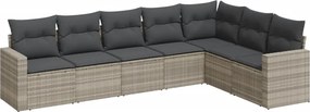 vidaXL 7 részes világosszürke polyrattan kerti ülőgarnitúra párnákkal