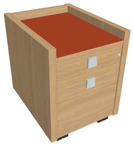 Verno mobil konténer 47 x 60 cm üveggel, 2 fiók, világos tölgy / narancs