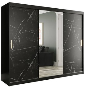 Ruhásszekrény 250 cm Marbelo T1 (matt fekete + fekete márvány). 1064577