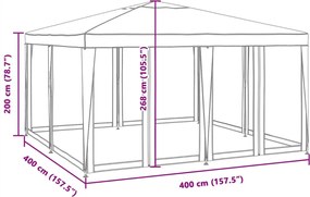 Antracitszürke HDPE rendezvénysátor 8 hálós oldalfallal 4 x 4 m