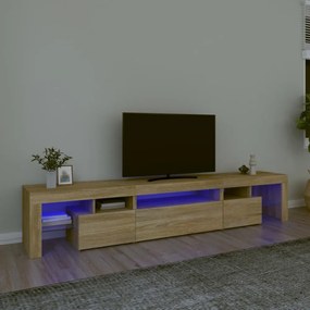 sonoma tölgy színű TV-szekrény LED-lámpákkal 215x36,5x40 cm
