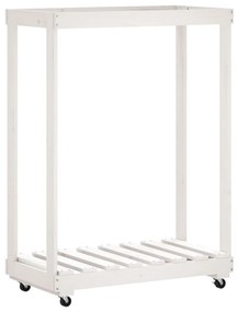fehér tömör fenyőfa rönktároló kerekekkel 76,5 x 40 x 108 cm