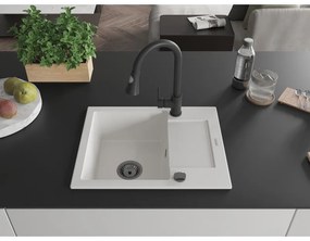 Mexen Enzo, 1 kamrás gránit mosogató 576x465x174 mm és Elia mosogató csaptelep, fehér, 6506-20-670101-70