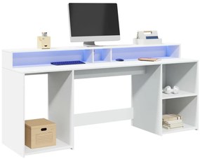 fehér szerelt fa íróasztal LED-világítással 200 x 55 x 91 cm