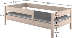 Gyerekágy biztonsági akadállyal, fehérített tölgy, 80x180, MIX