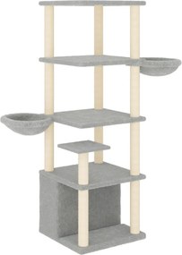 vidaXL világosszürke macskabútor szizál kaparófákkal 147 cm