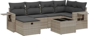 vidaXL 7 részes világosszürke polyrattan kerti ülőgarnitúra párnákkal