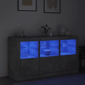 betonszürke tálalószekrény LED-világítással 123 x 37 x 67 cm