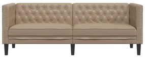 3 személyes kávészínű műbőr Chesterfield kanapé