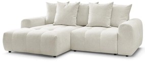 Fehér zsenília kinyitható-tárolóhelyes sarokkanapé (bal oldali-heverő résszel) Roxelane – Bobochic Paris