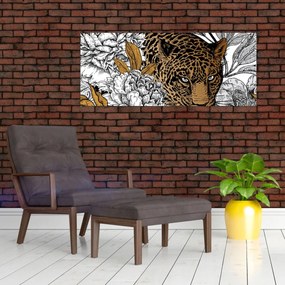 Kép - leopárd a virágok között (120x50 cm)