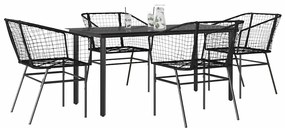 vidaXL 5 részes fekete polyrattan üveg kerti étkezőgarnitúra