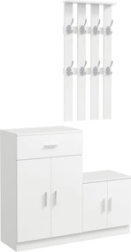 HOMCOM Cipőtartó és Kombinált Akasztó a Bejárathoz és Hálószobához, Fa, 100x32x187cm, Fehér | Aosom