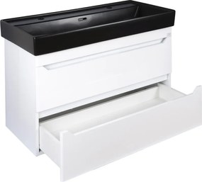 TMP SHARP 100D fali fürdőszobabútor - CeraStyle SHARP FEKETE DUPLA csaplyukas mosdóval - 100 x 48 cm