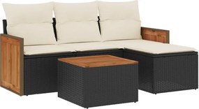 vidaXL 5 részes fekete polyrattan kerti kanapészett párnákkal