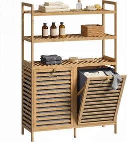 HOMCOM bambusz fürdőszobaszekrény mosókosarakkal — 3 polc, 2 levehető textilkosár, 80 x 30 x 118 cm, tölgy | Aosom