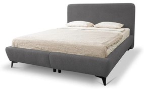 Sötétszürke kárpitozott ágyneműtartós franciaágy ágyráccsal 160x200 cm Makapu – Makamii