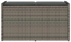 Szürke polyrattan kültéri tárolópad párnával 100 cm