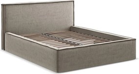 Szürkésbarna kárpitozott ágyneműtartós franciaágy ágyráccsal 180x200 cm Anani – Makamii